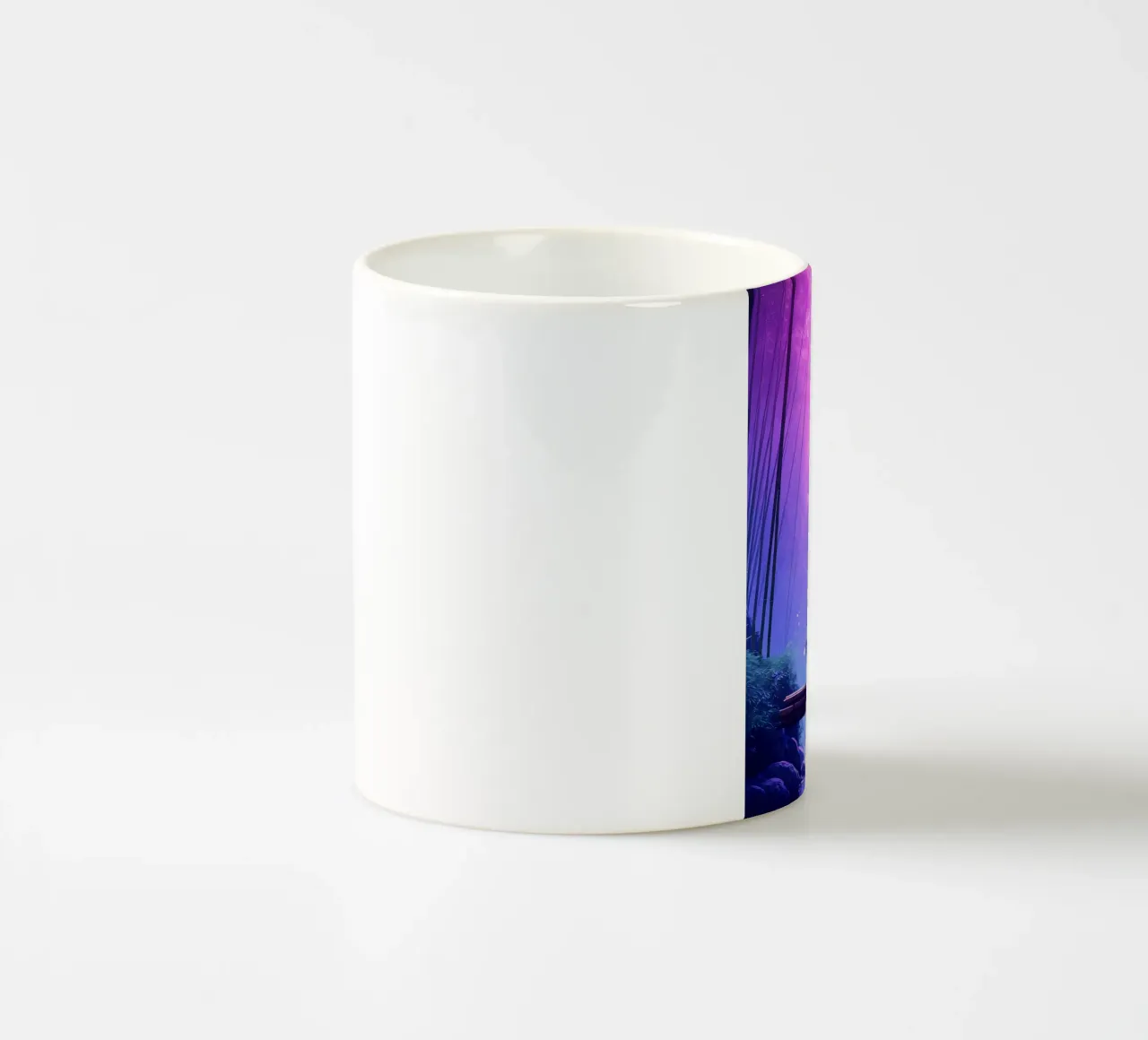 Una persona in piedi su un legno sotto la luna foresta notturna Lofi Art tazza in ceramica da LoFi Gallery