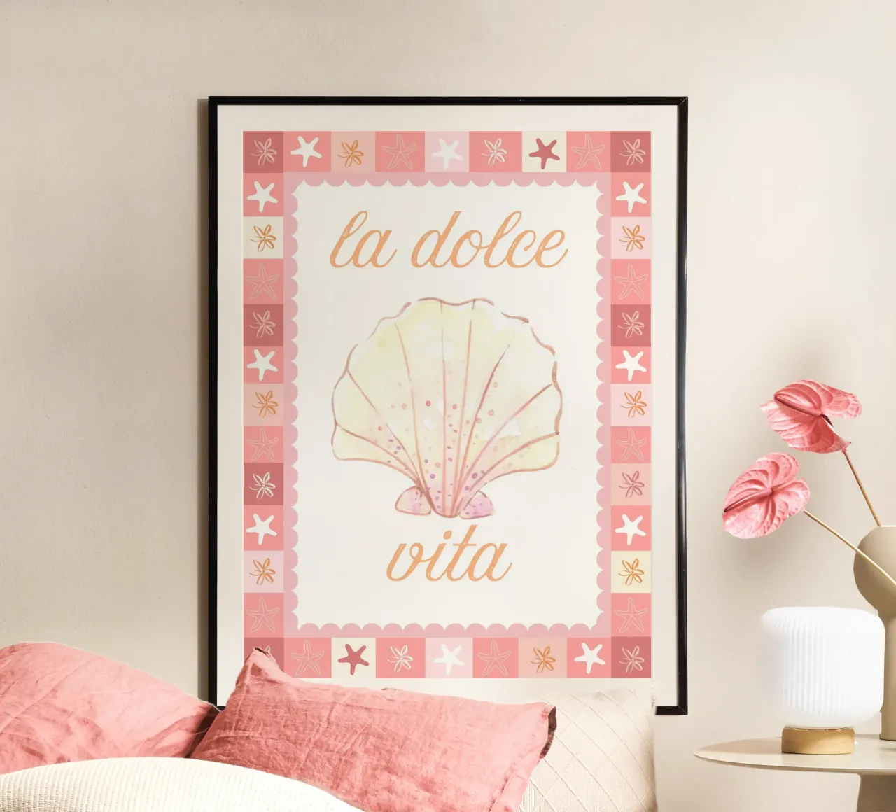 La Dolce Vita Shell Print, Sea Shell Italy Poster poster con telaio in legno da Bella Studio