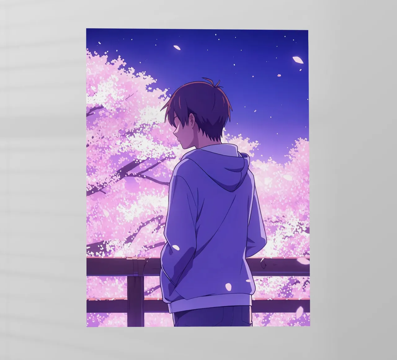 Un ragazzo che guarda gli alberi di ciliegio in fiore di sera Lofi Art pellicola backlit da LoFi Gallery