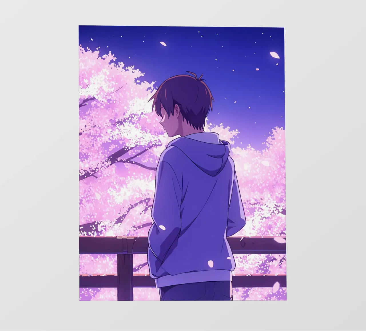 Un ragazzo che guarda gli alberi di ciliegio in fiore di sera Lofi Art pellicola backlit da LoFi Gallery