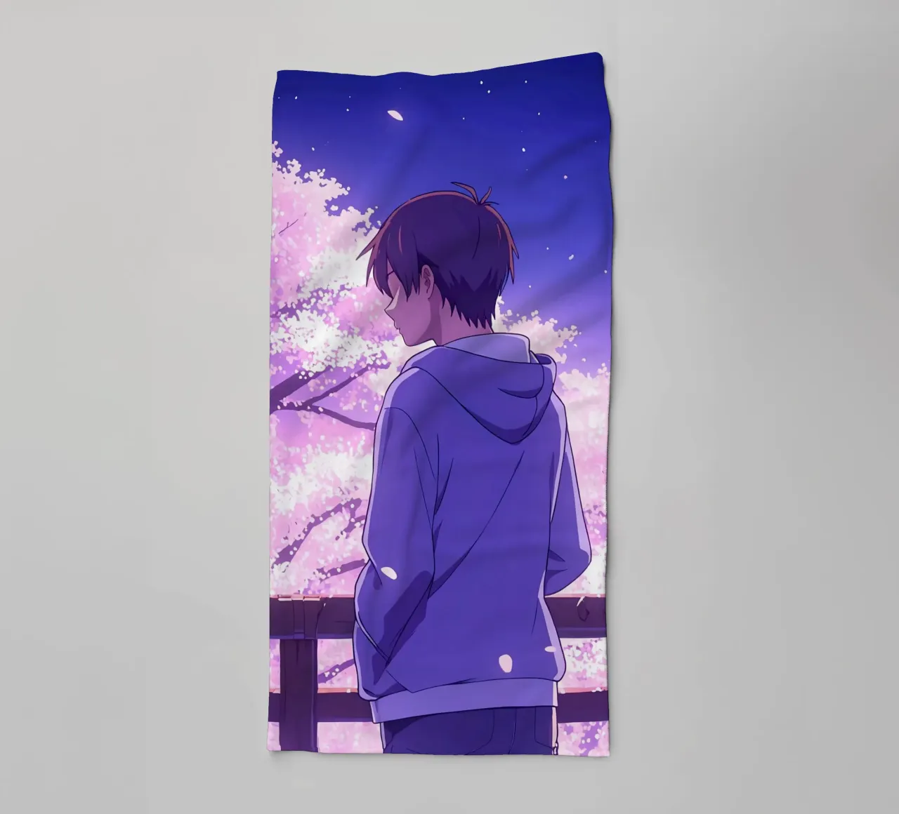 A Boy Looking At Cherry Blossom Trees In Evening Lofi Art towel by LoFi Gallery
