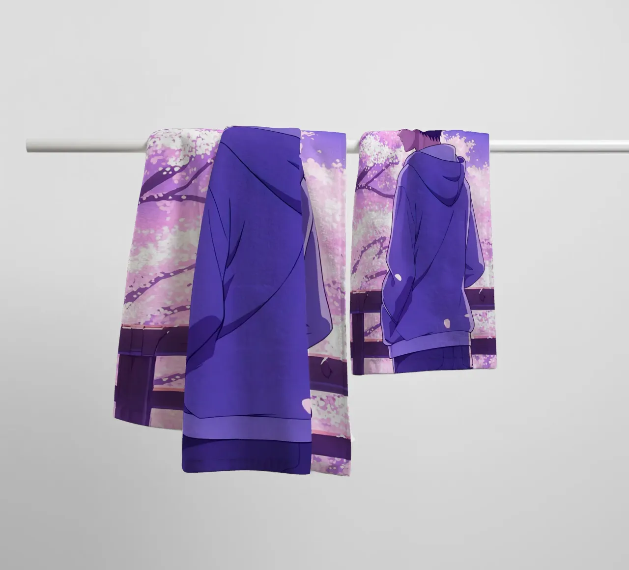 A Boy Looking At Cherry Blossom Trees In Evening Lofi Art towel by LoFi Gallery