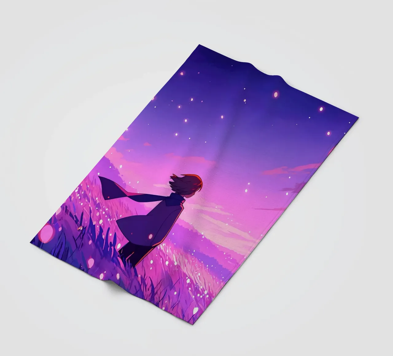Una Chica Mirando La Puesta De Sol En Un Pastizal De Viento En La Noche Lofi Art manta de franela de LoFi Gallery