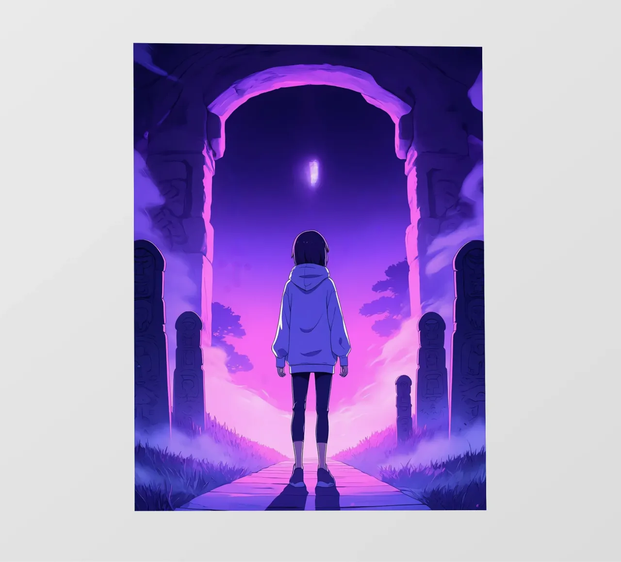 Una ragazza in piedi in un luogo infestato di notte Lofi Art telo in pvc da LoFi Gallery