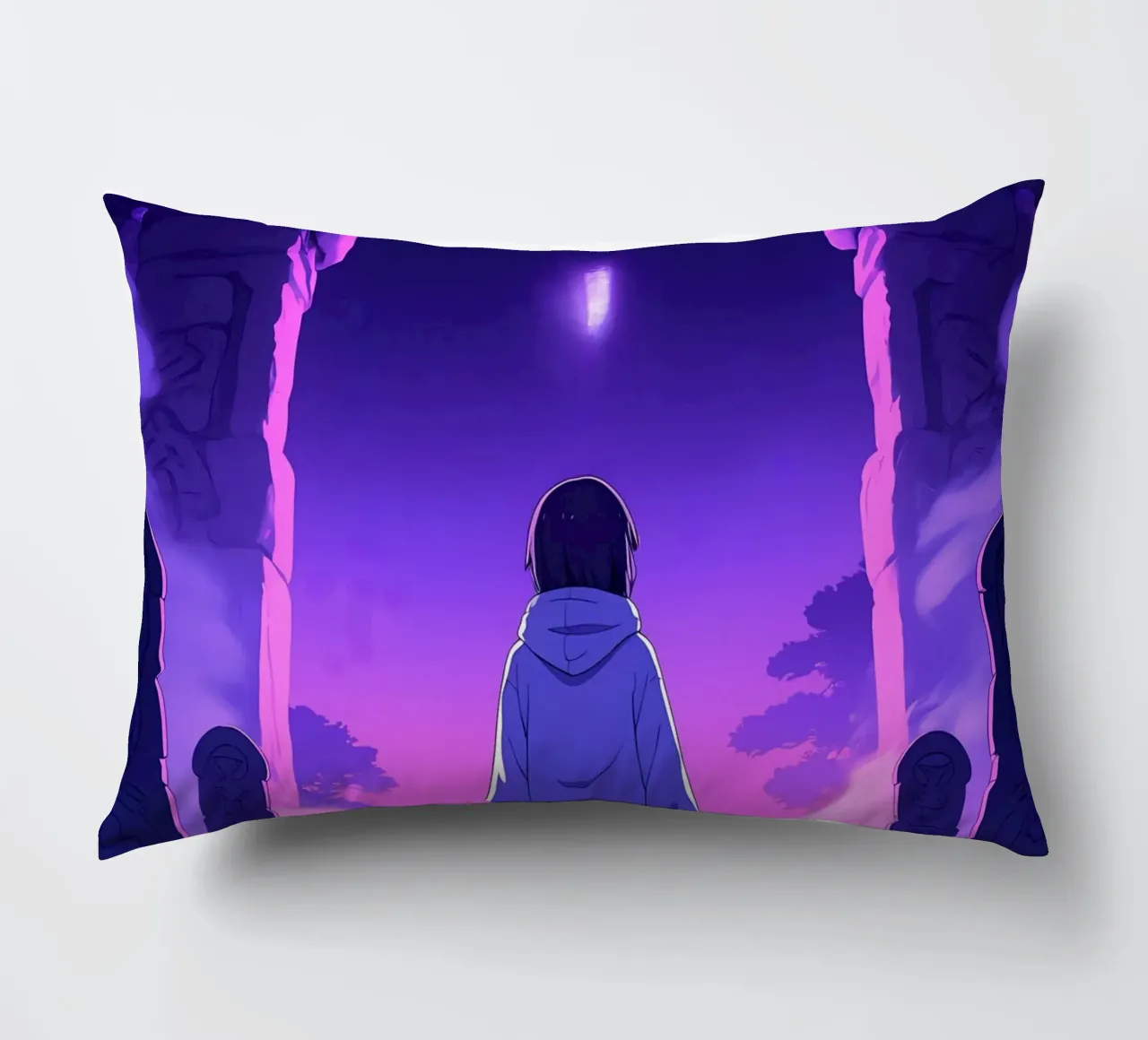 Una ragazza in piedi in un luogo infestato di notte Lofi Art cuscino da LoFi Gallery
