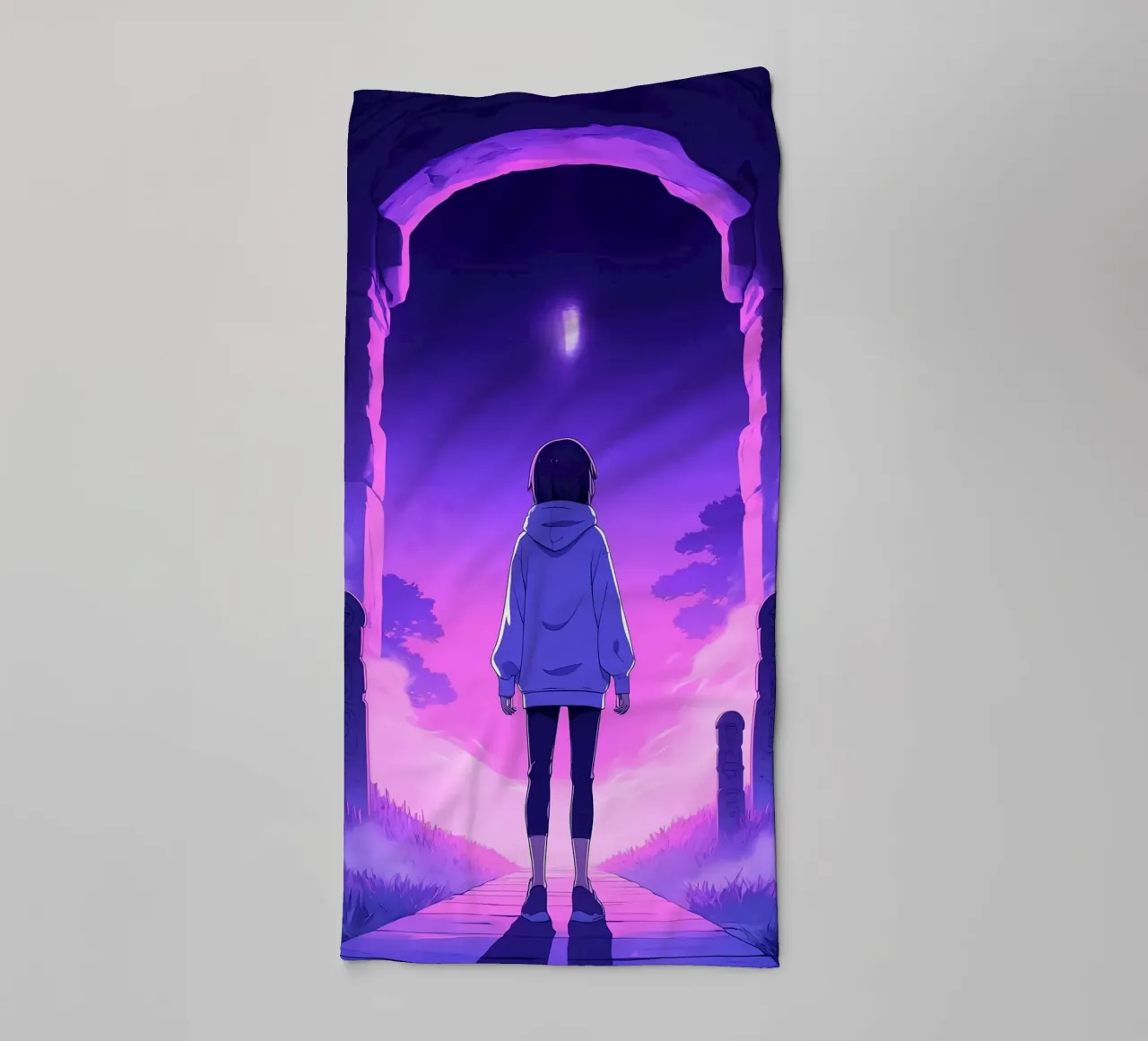 Una ragazza in piedi in un luogo infestato di notte Lofi Art asciugamano da bagno da LoFi Gallery