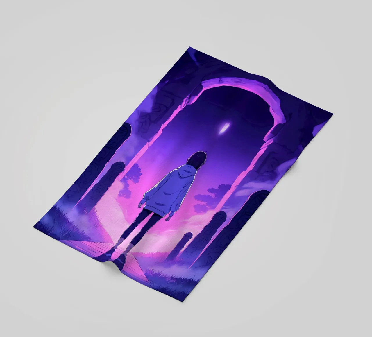 Una ragazza in piedi in un luogo infestato di notte Lofi Art telo mare da LoFi Gallery