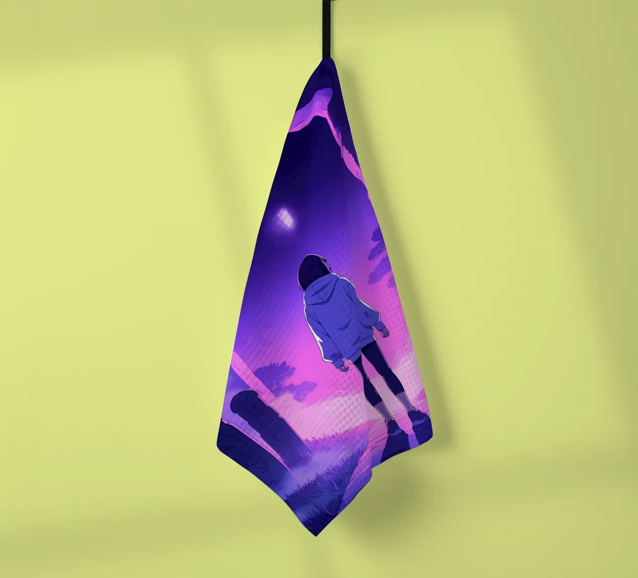 Une fille dans un lieu hanté la nuit Lofi Art torchon de LoFi Gallery