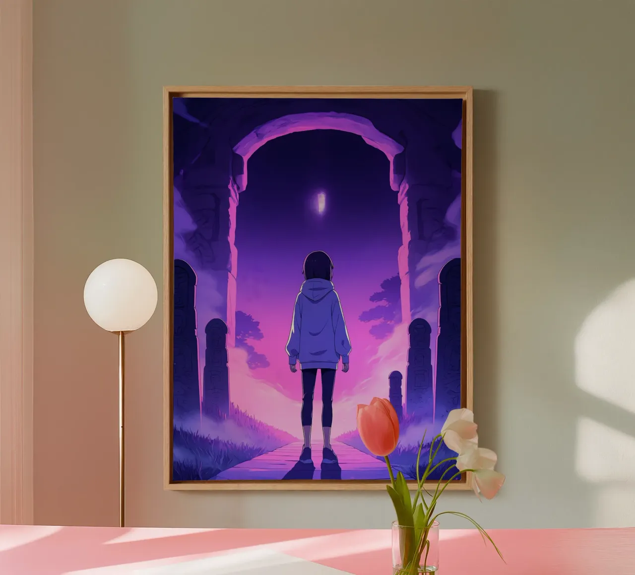 Una ragazza in piedi in un luogo infestato di notte Lofi Art tela da LoFi Gallery