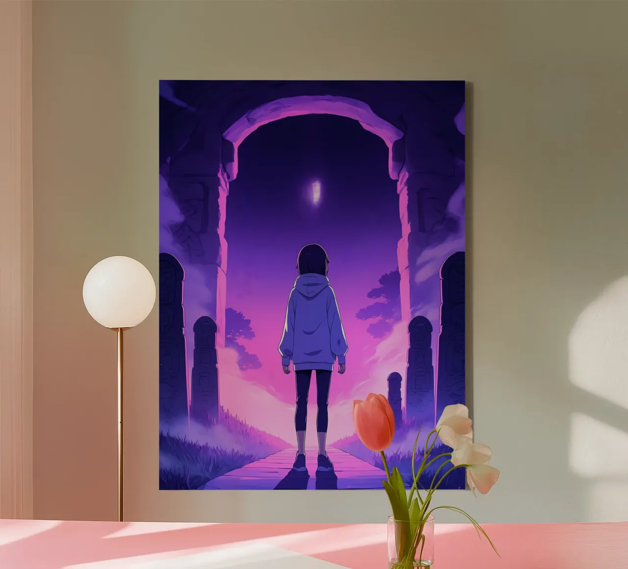Una ragazza in piedi in un luogo infestato di notte Lofi Art tela da LoFi Gallery