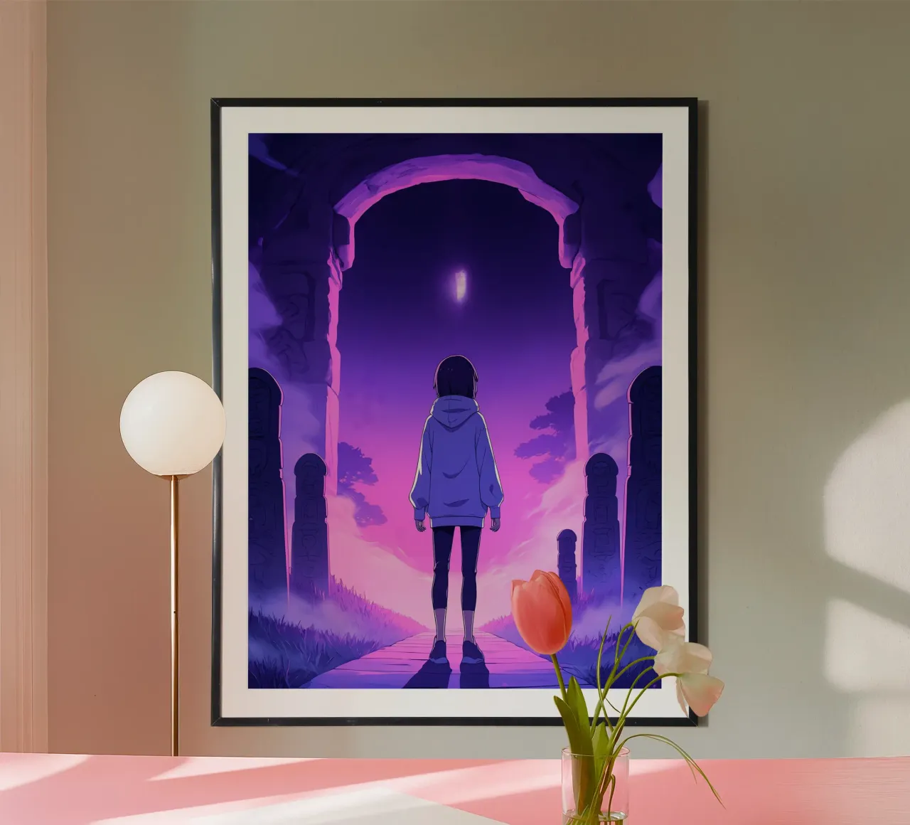 Una ragazza in piedi in un luogo infestato di notte Lofi Art carta hahnemühle da LoFi Gallery
