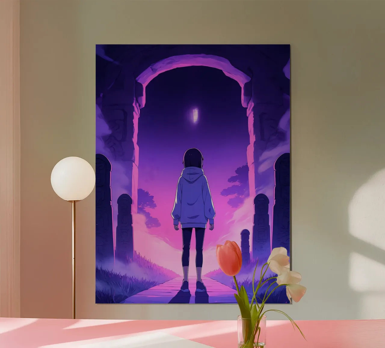 Una ragazza in piedi in un luogo infestato di notte Lofi Art carta hahnemühle da LoFi Gallery