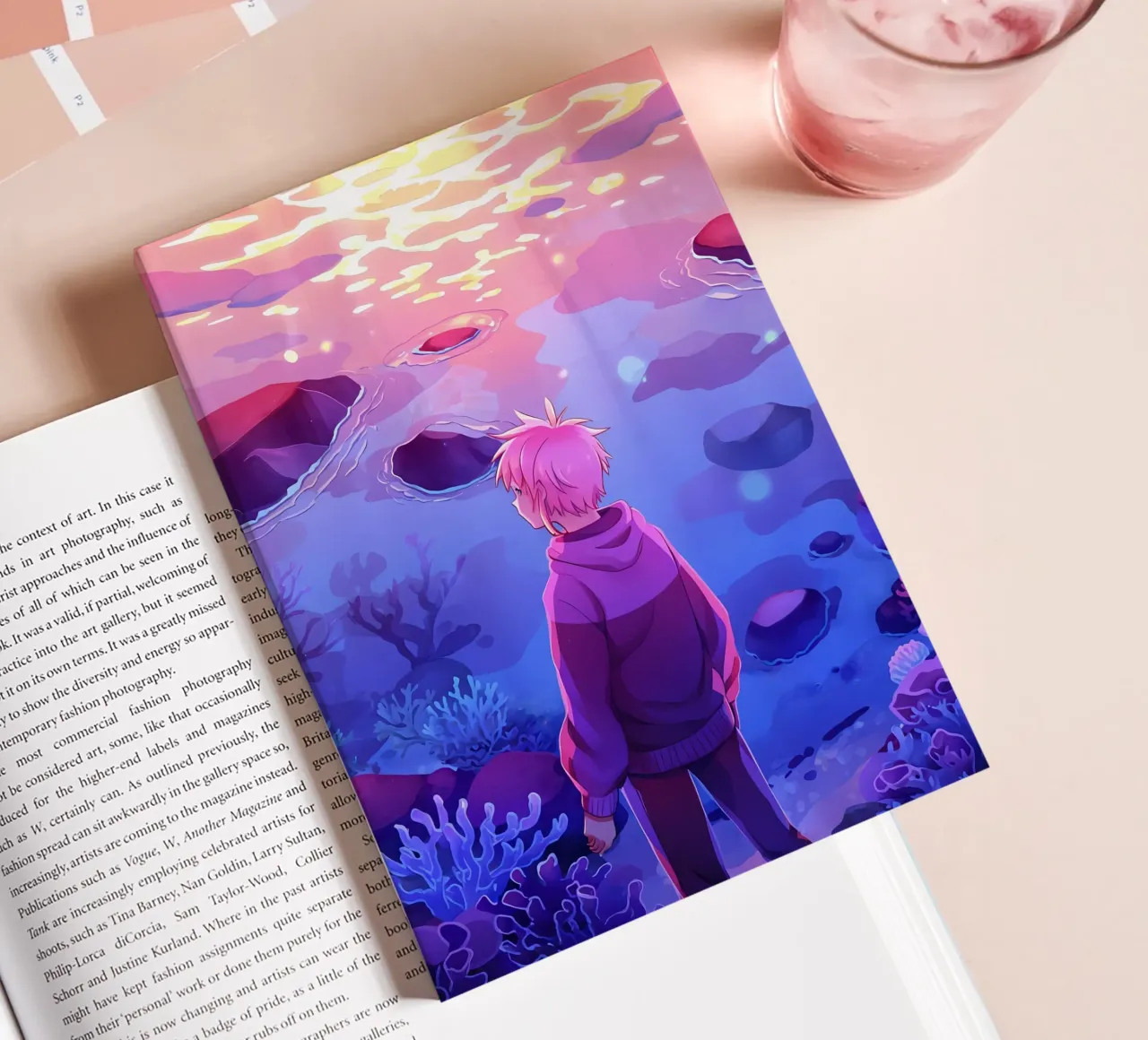 A Boy Standing Under The Ocean Looking At Corals Lofi Art notebook by LoFi Gallery