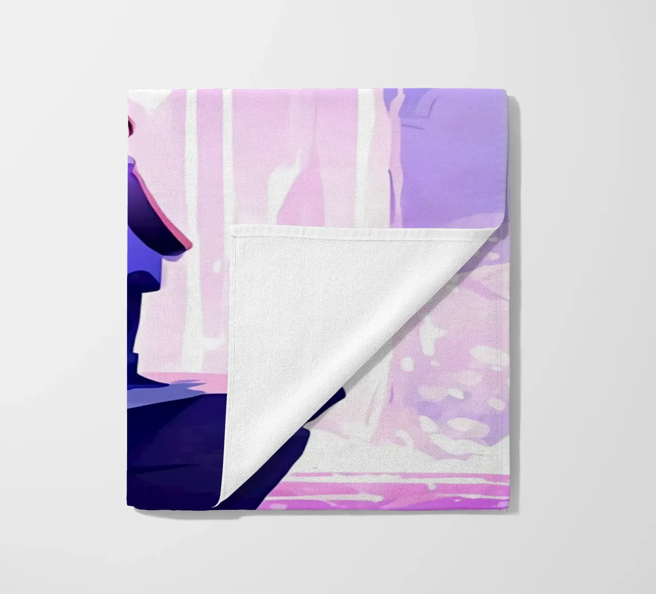 A Girl Standing On Rock Looking At Waterfall Lofi Art beach towel by LoFi Gallery