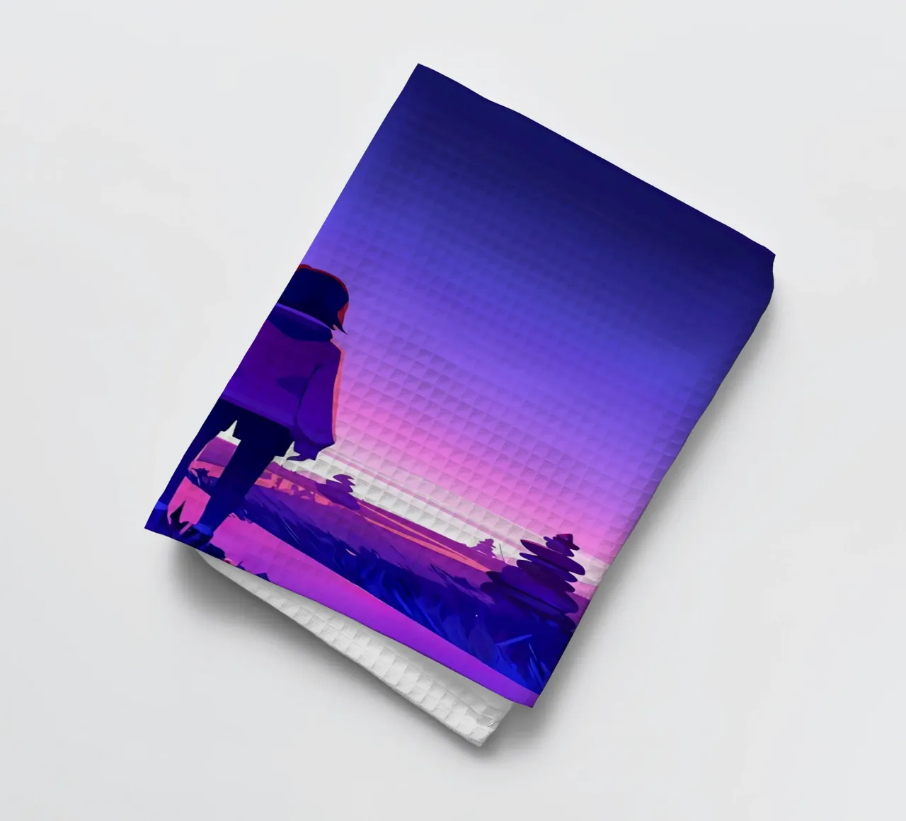 A Girl Walking Through The silent Pathway Lofi Art tea towel by LoFi Gallery