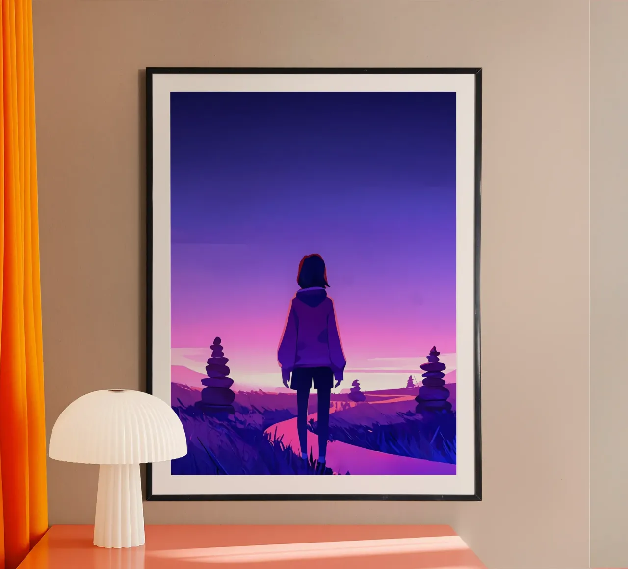 Ein Mädchen geht durch den stillen Pfad Lofi Art Hahnemühle von LoFi Gallery