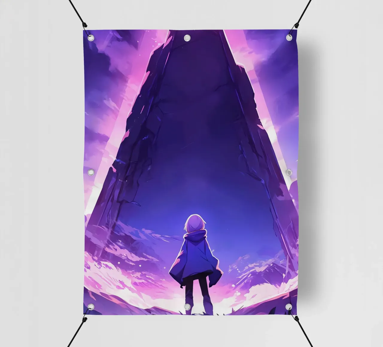 Una ragazza in piedi di fronte a un antico monumento Lofi Art telo in pvc da LoFi Gallery