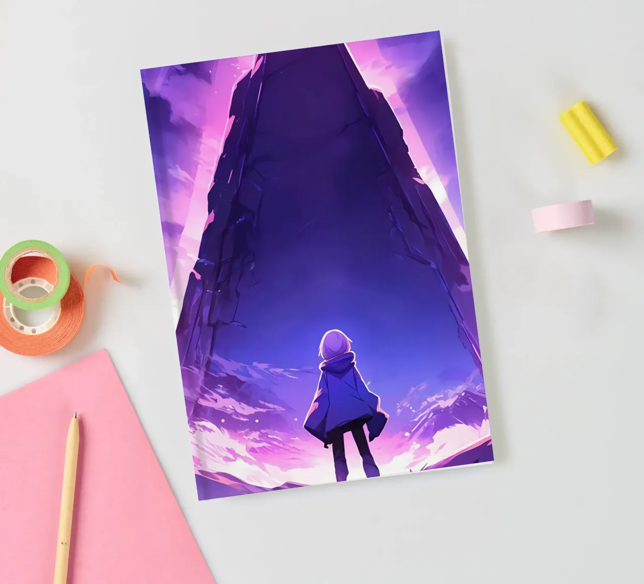 Une fille debout devant un monument ancien Lofi Art carnet de notes de LoFi Gallery