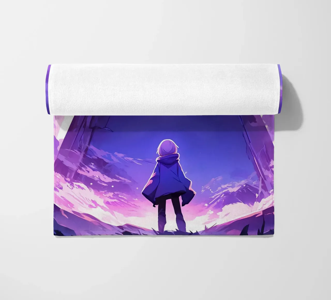 Una ragazza in piedi di fronte a un antico monumento Lofi Art telo mare da LoFi Gallery