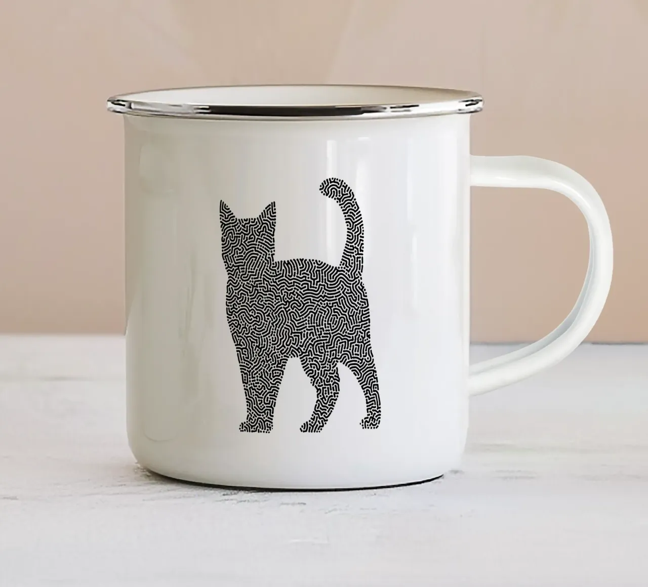 Gatti Zendoodle | Line Art in bianco e nero tazza in smalto da Autofocus