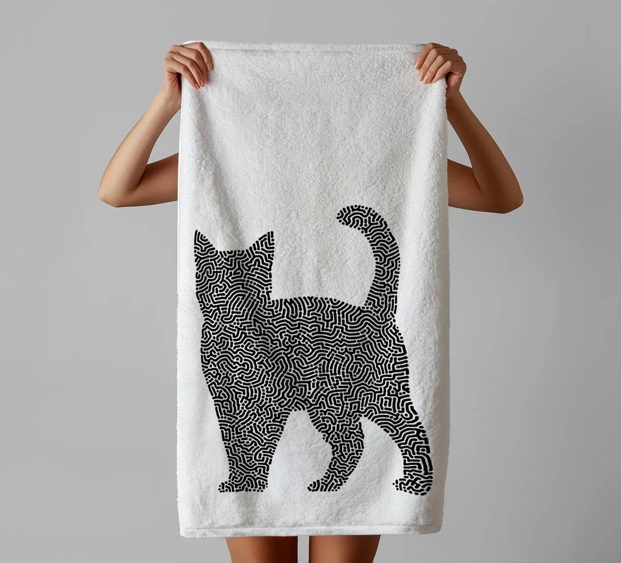 Gatti Zendoodle | Line Art in bianco e nero asciugamano da bagno da Autofocus