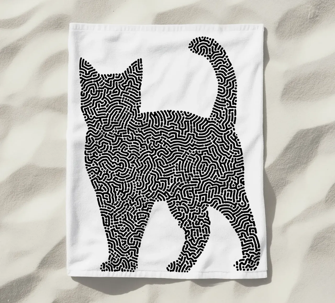 Gatti Zendoodle | Line Art in bianco e nero telo mare da Autofocus