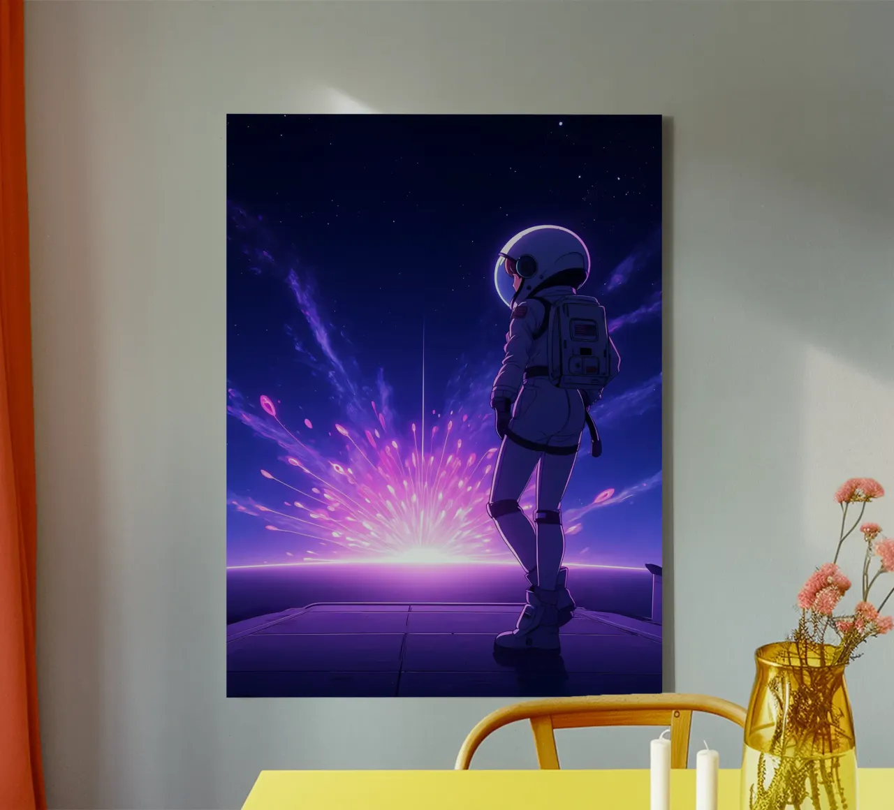 An Astronaut Standing Near Space Burst Lofi Art canvas by LoFi Gallery