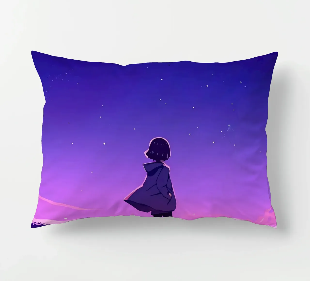 Un ragazzo che cammina in discesa guardando le stelle Lofi Art cuscino da LoFi Gallery