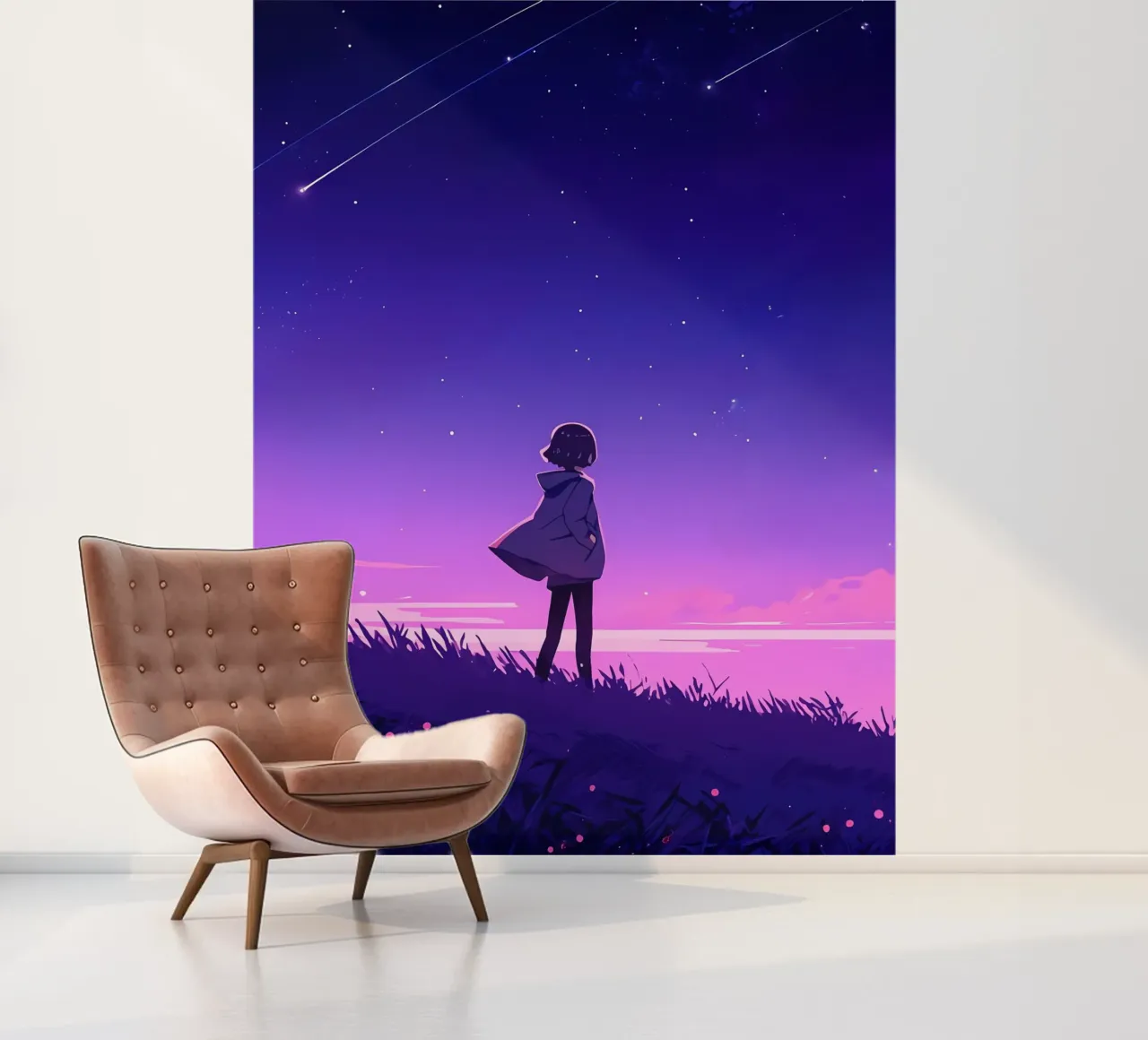 A Boy Walking Downhill looking At Stars Lofi Art photo wallpaper by LoFi Gallery