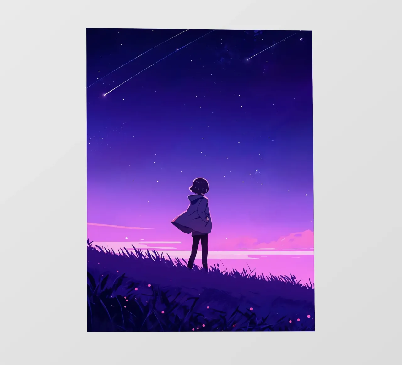 Un ragazzo che cammina in discesa guardando le stelle Lofi Art telo in pvc da LoFi Gallery