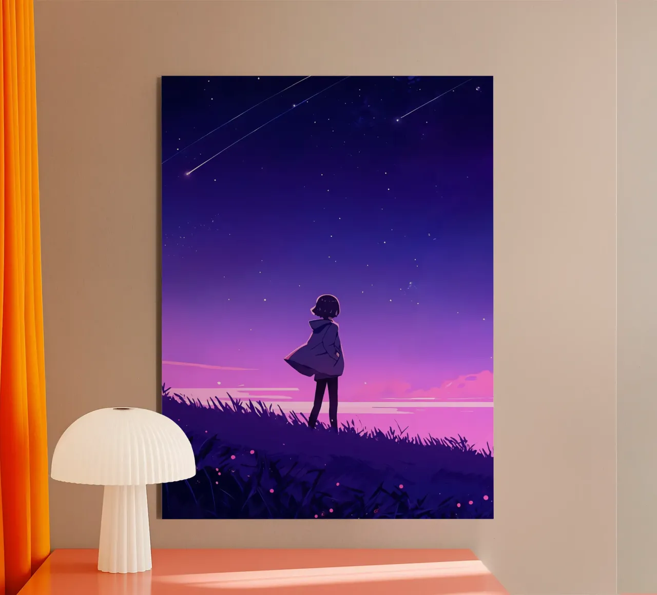 Un ragazzo che cammina in discesa guardando le stelle Lofi Art alluminio dibond da LoFi Gallery