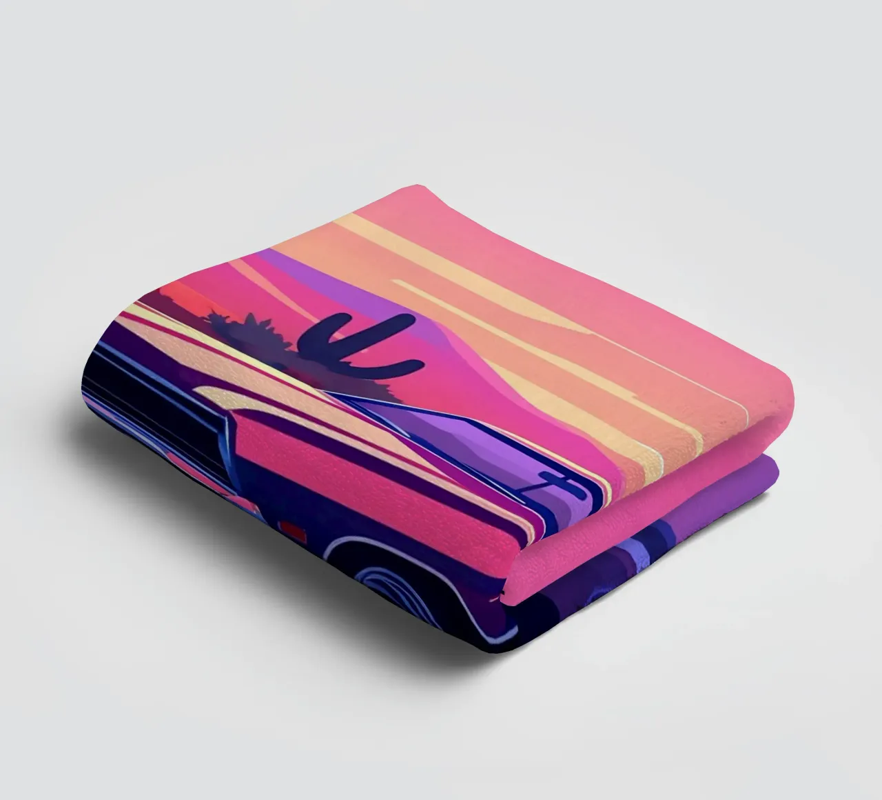 Un coche retro al atardecer Lofi Art toalla de baño de LoFi Gallery