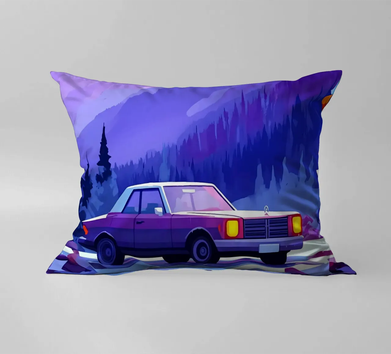 Un'auto retrò in montagna Spot Lofi Art cuscino da LoFi Gallery