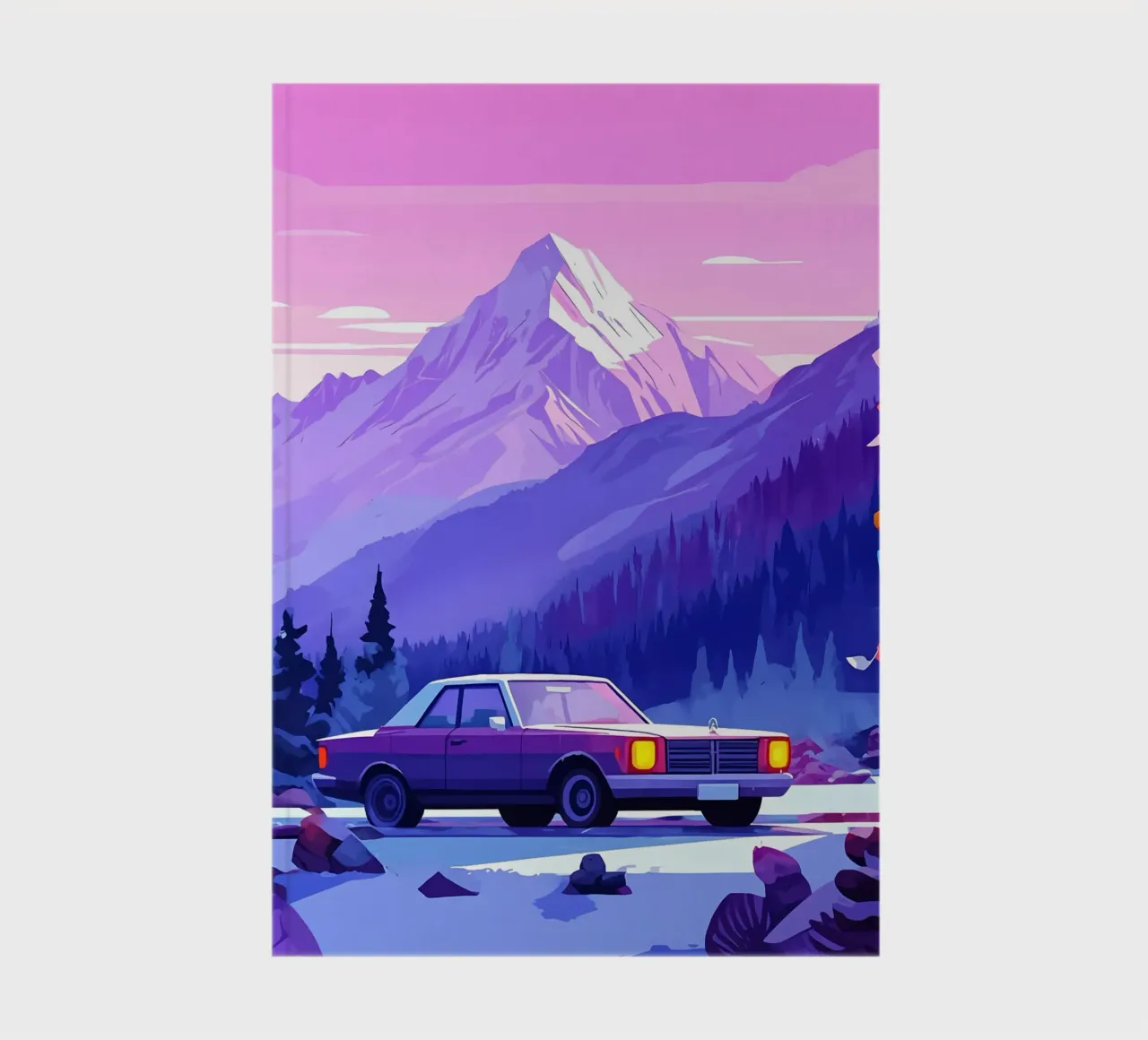 Un'auto retrò in montagna Spot Lofi Art diario da LoFi Gallery