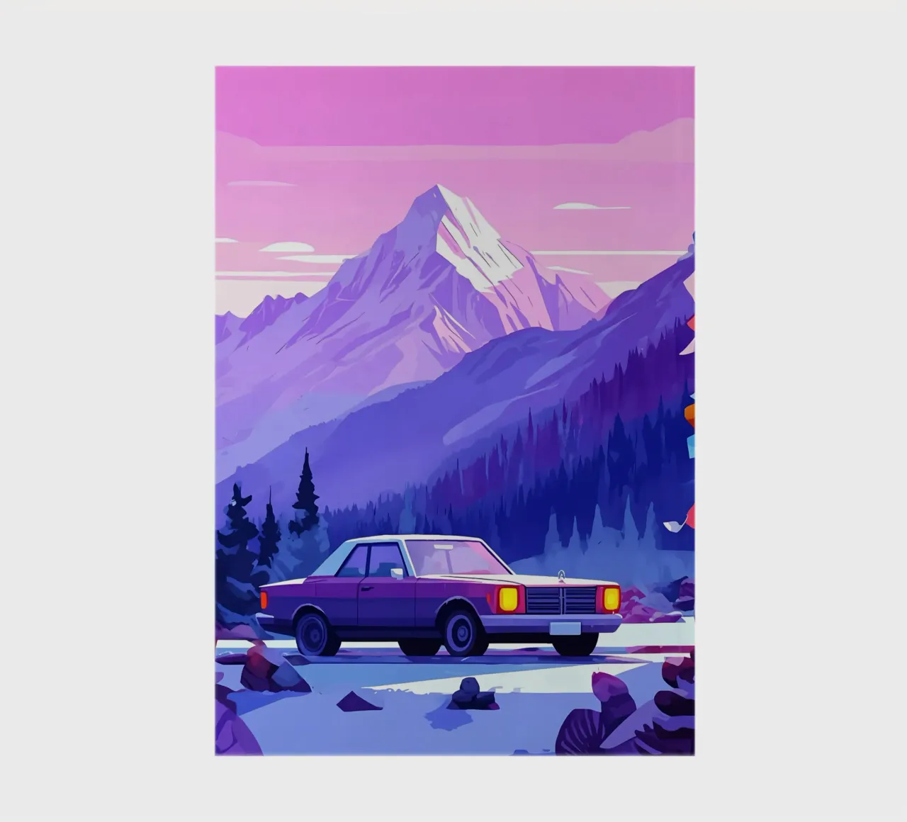 Un'auto retrò in montagna Spot Lofi Art diario da LoFi Gallery