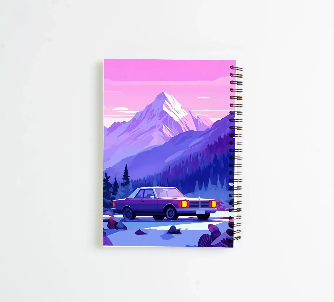 A Retro Car In Mountain Spot Lofi Art spiral notebook by LoFi Gallery