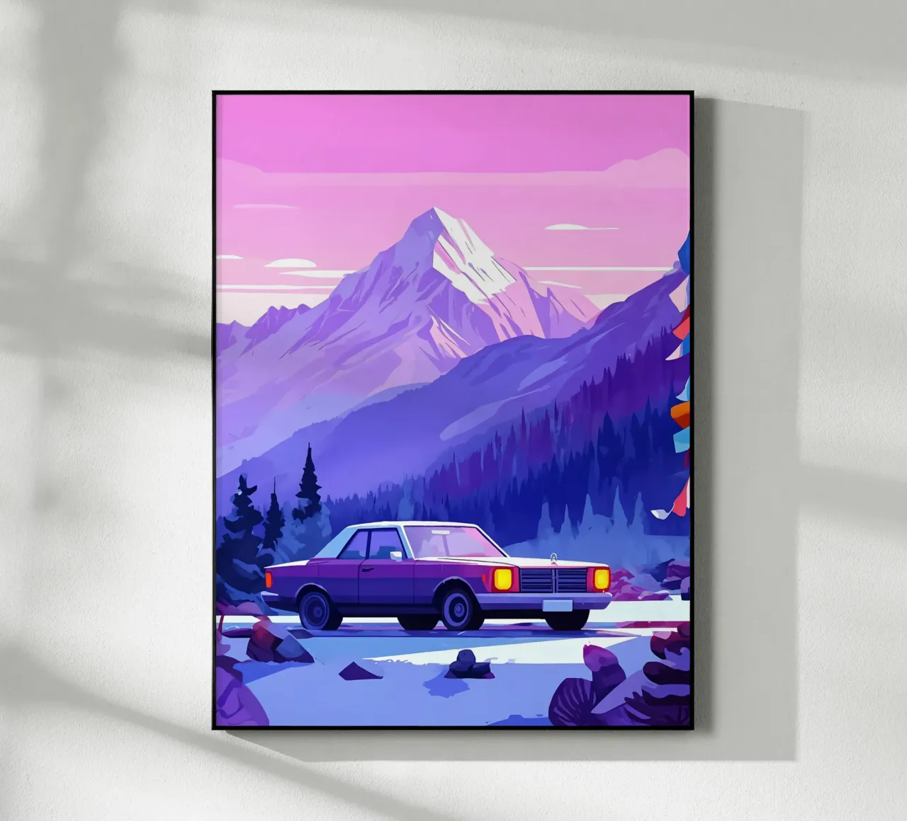 Un'auto retrò in montagna Spot Lofi Art plexiglass da LoFi Gallery
