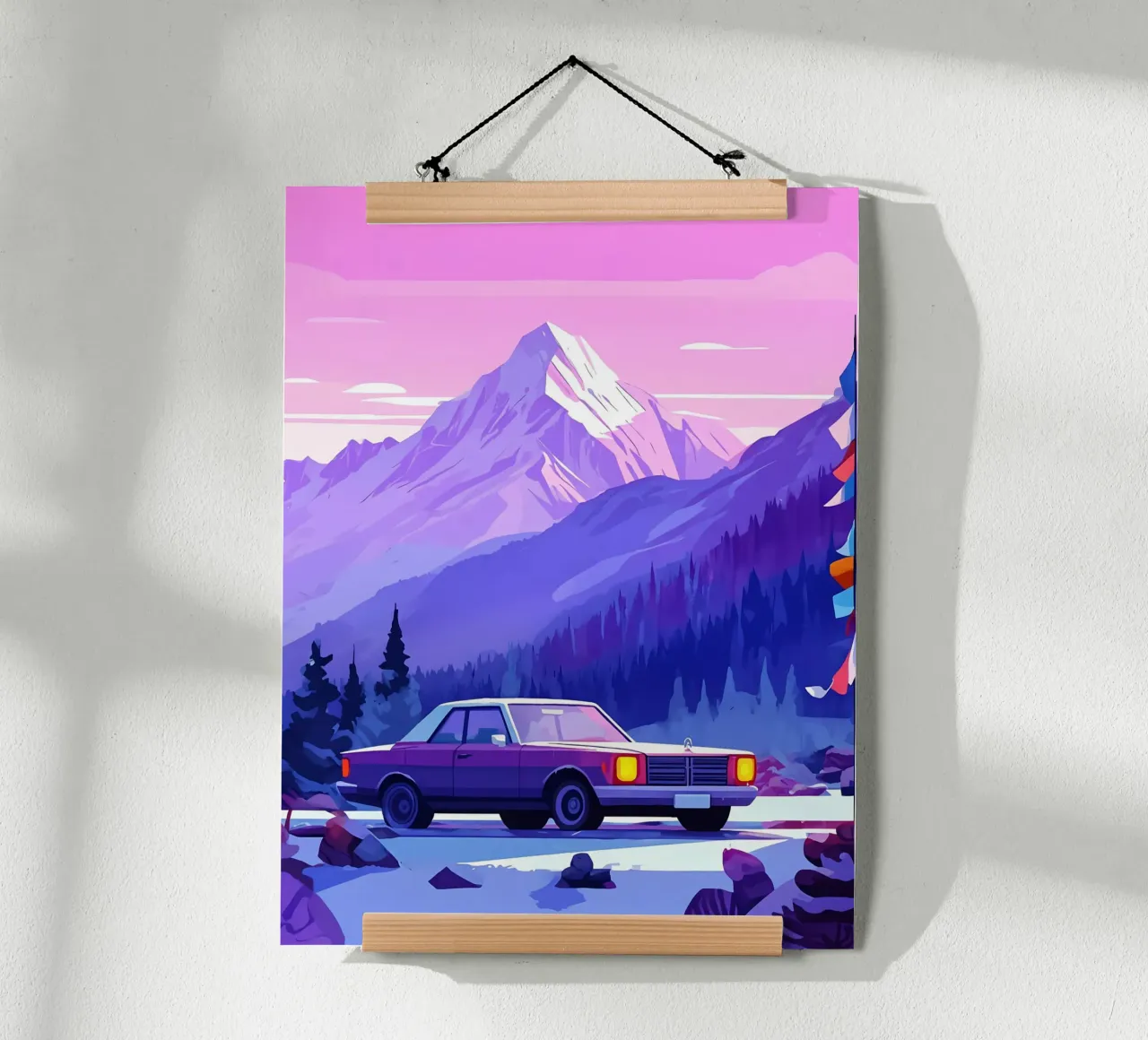 Un'auto retrò in montagna Spot Lofi Art carta hahnemühle da LoFi Gallery