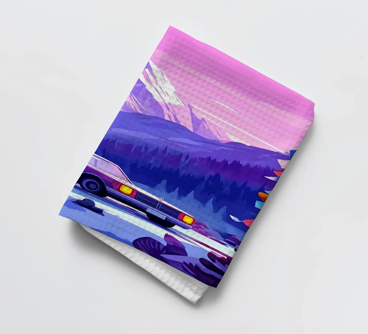 Un'auto retrò in montagna Spot Lofi Art canovaccio da cucina da LoFi Gallery