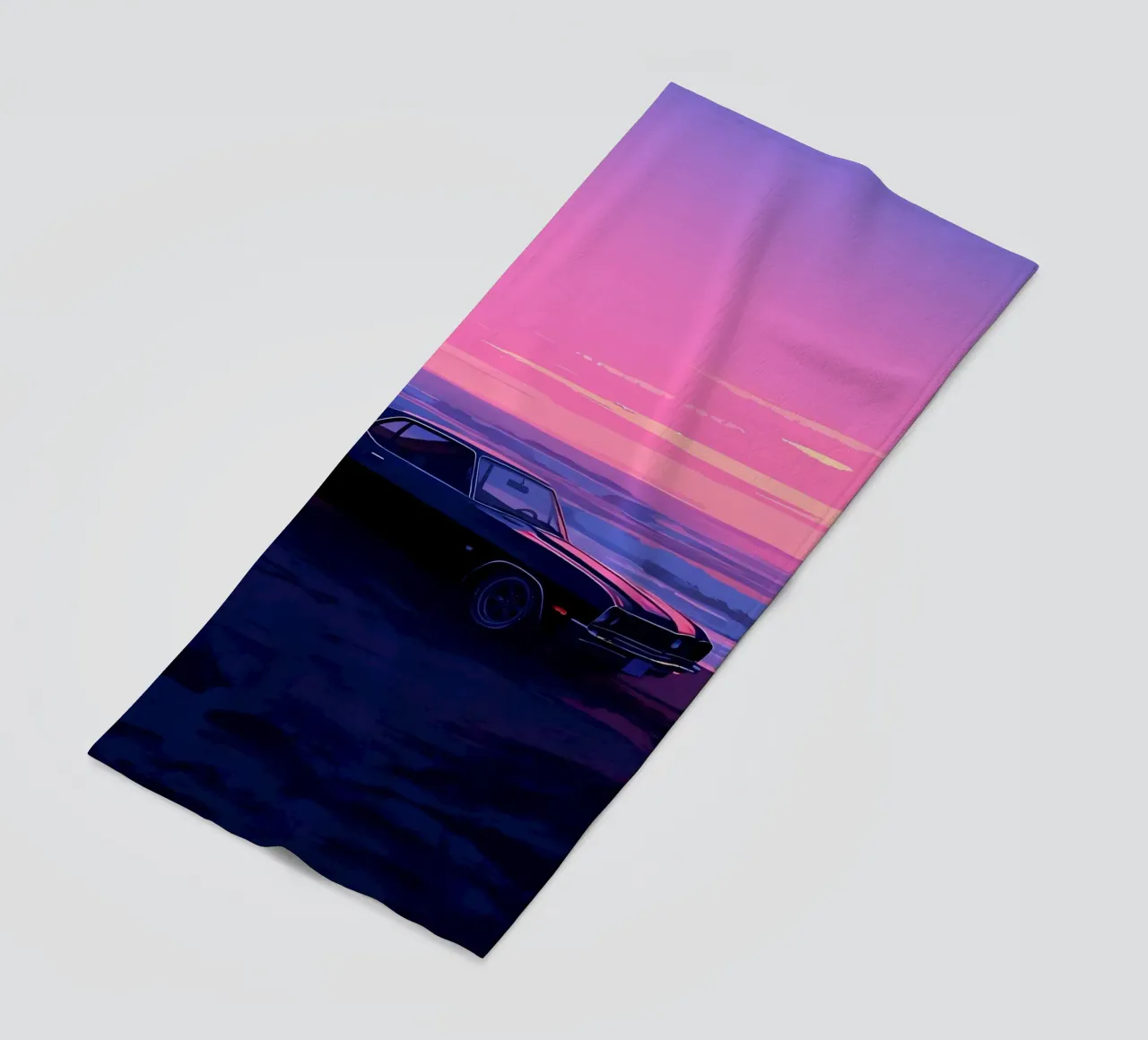 Un'auto retrò sulla spiaggia di sera Lofi Art telo mare da LoFi Gallery