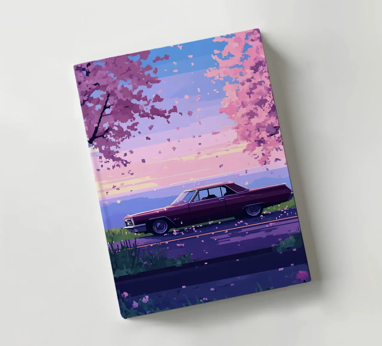 Un'auto retrò con fiori di ciliegio Lofi Art diario da LoFi Gallery