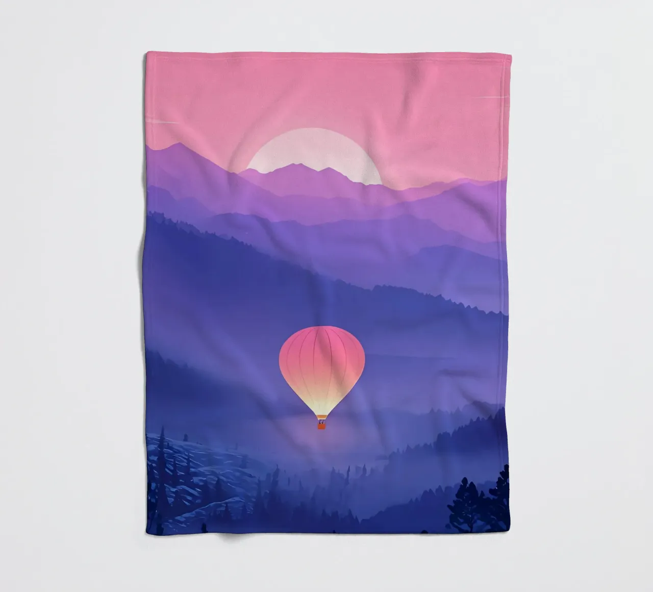 Una mongolfiera che fluttua tra le montagne Lofi Art coperta in pile da LoFi Gallery