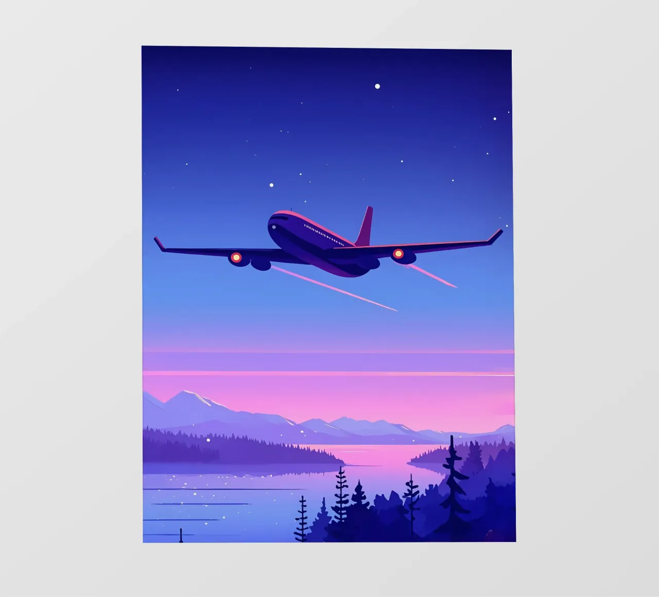 An Airplane Flying Above The River Forest Lofi Art photo wallpaper by LoFi Gallery