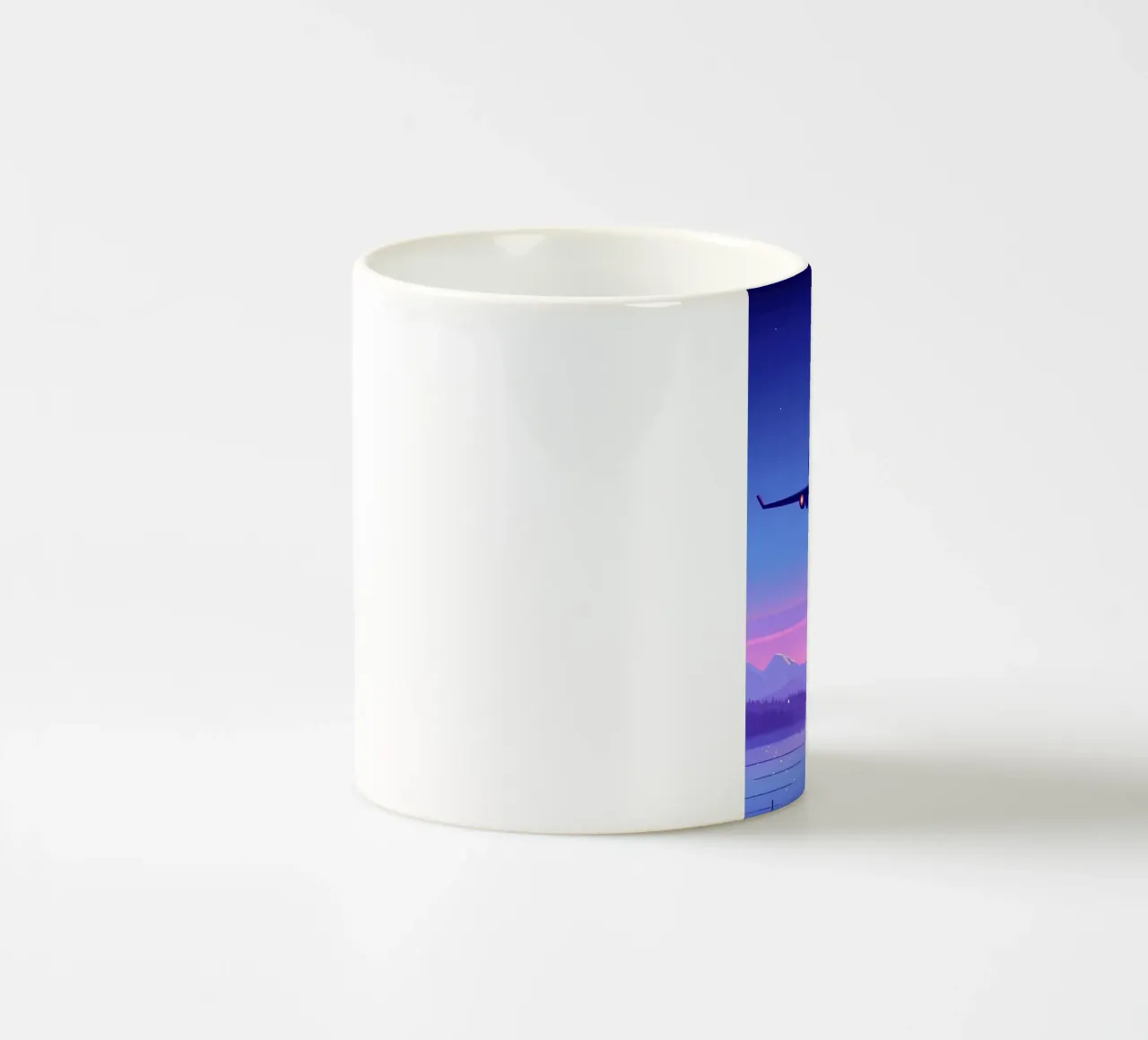 Un aereo che vola sopra la foresta fluviale Lofi Art tazza in ceramica da LoFi Gallery