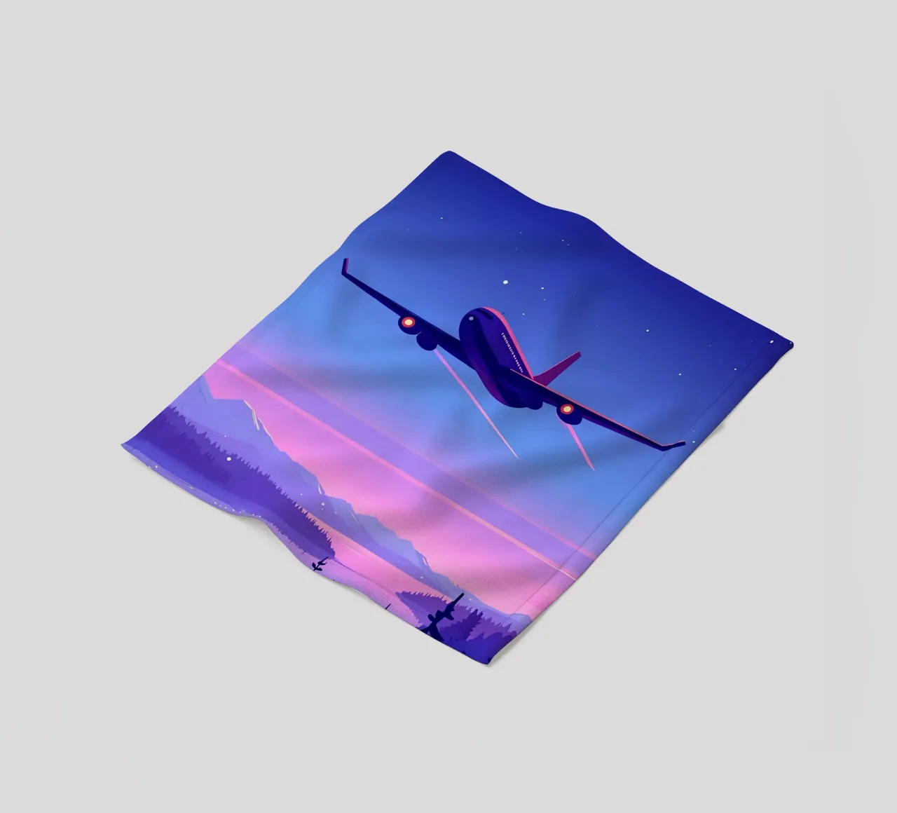 An Airplane Flying Above The River Forest Lofi Art fleece blanket by LoFi Gallery