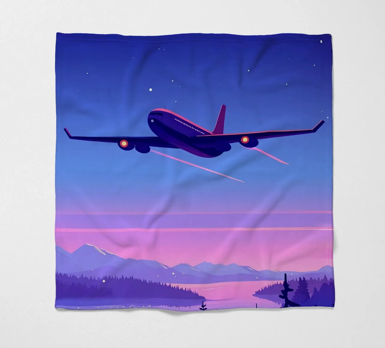 An Airplane Flying Above The River Forest Lofi Art fleece blanket by LoFi Gallery