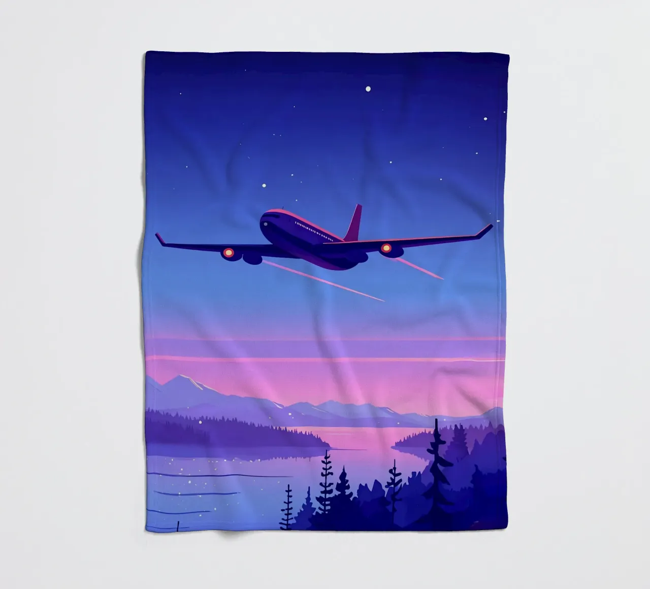 An Airplane Flying Above The River Forest Lofi Art fleece blanket by LoFi Gallery
