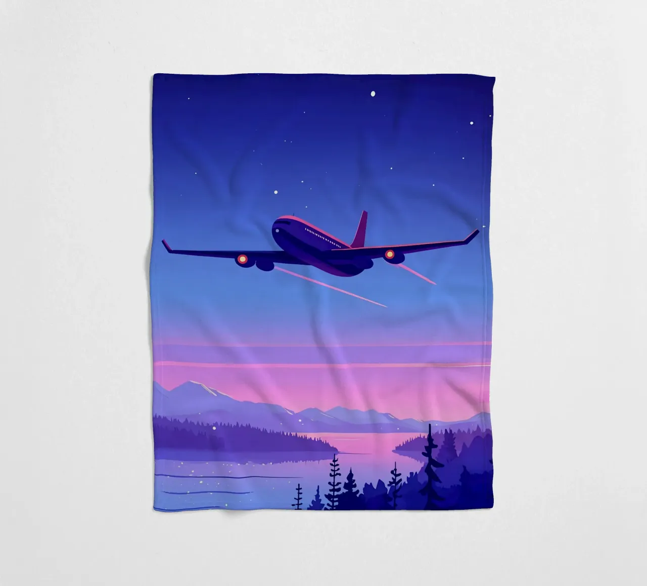 An Airplane Flying Above The River Forest Lofi Art fleece blanket by LoFi Gallery
