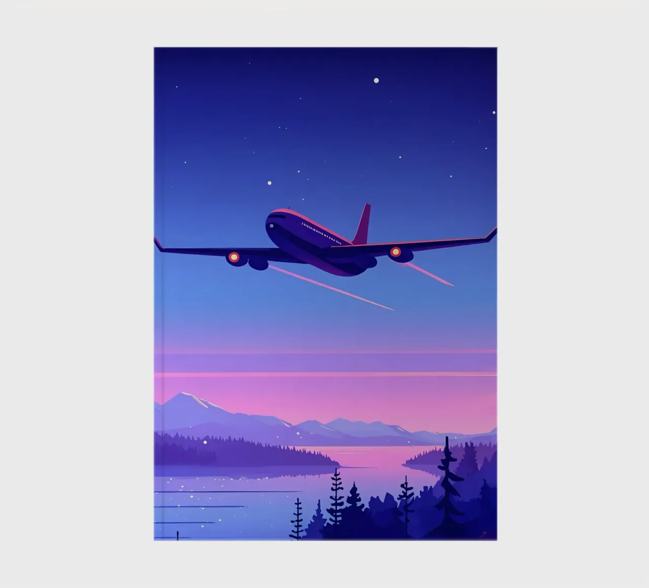 An Airplane Flying Above The River Forest Lofi Art notebook by LoFi Gallery