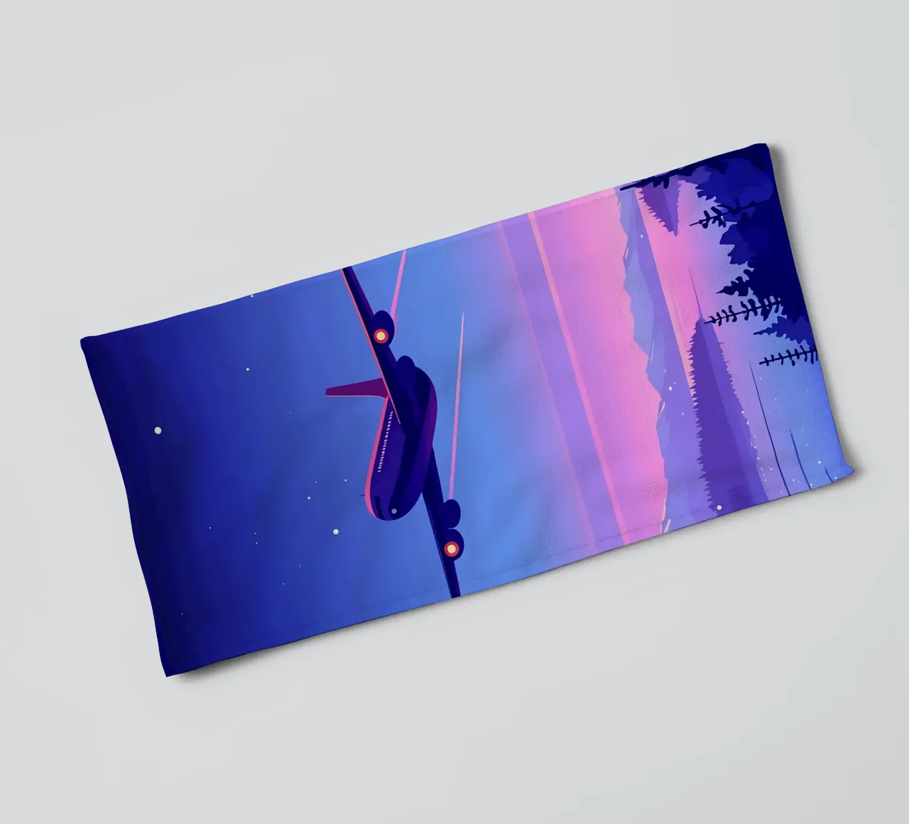 Un aereo che vola sopra la foresta fluviale Lofi Art asciugamano da bagno da LoFi Gallery